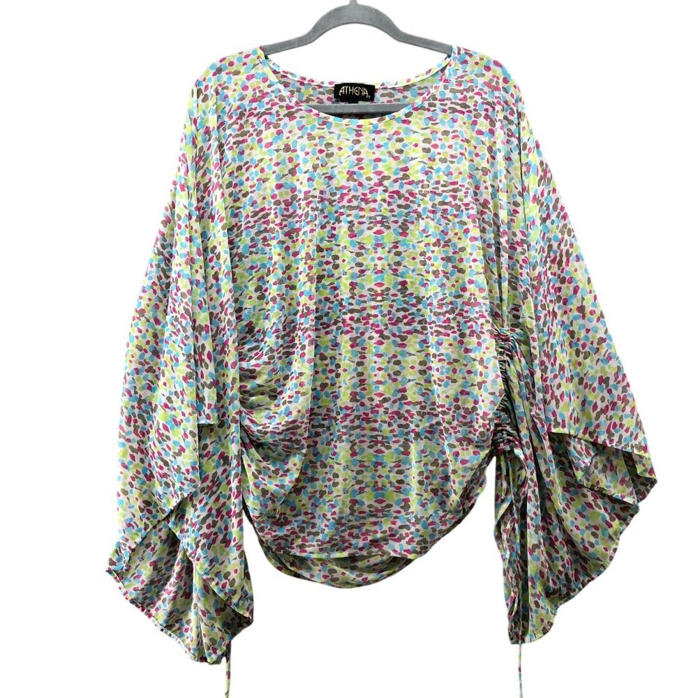 Athena‎ Mesh Poncho Kimono Top Womens S Oversized Relaxed Colorful Beachy